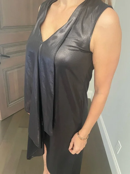 BCBGMaxAzria Metallic Black Sleeveless High-Low V-Neck Dress - Picture 3 of 4